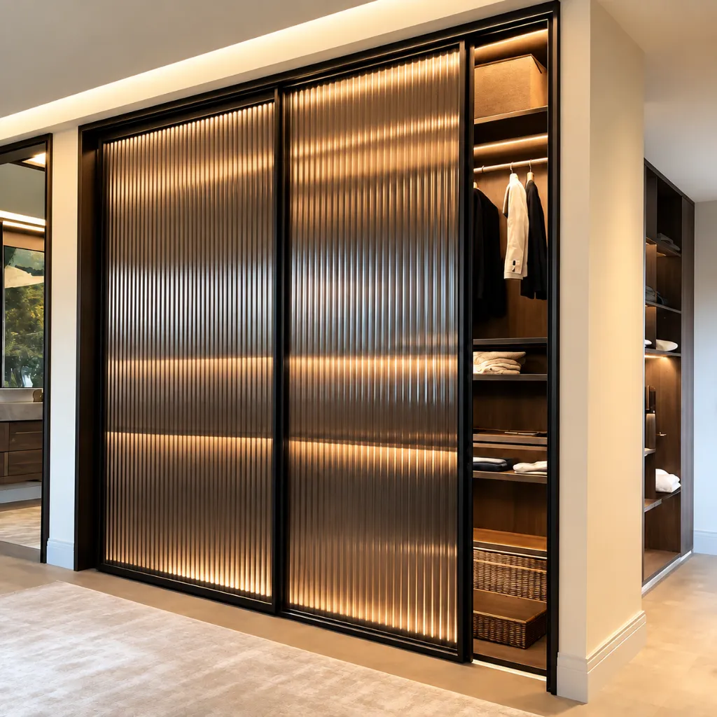Luxury Closet with Ribbed Glass Doors.webp