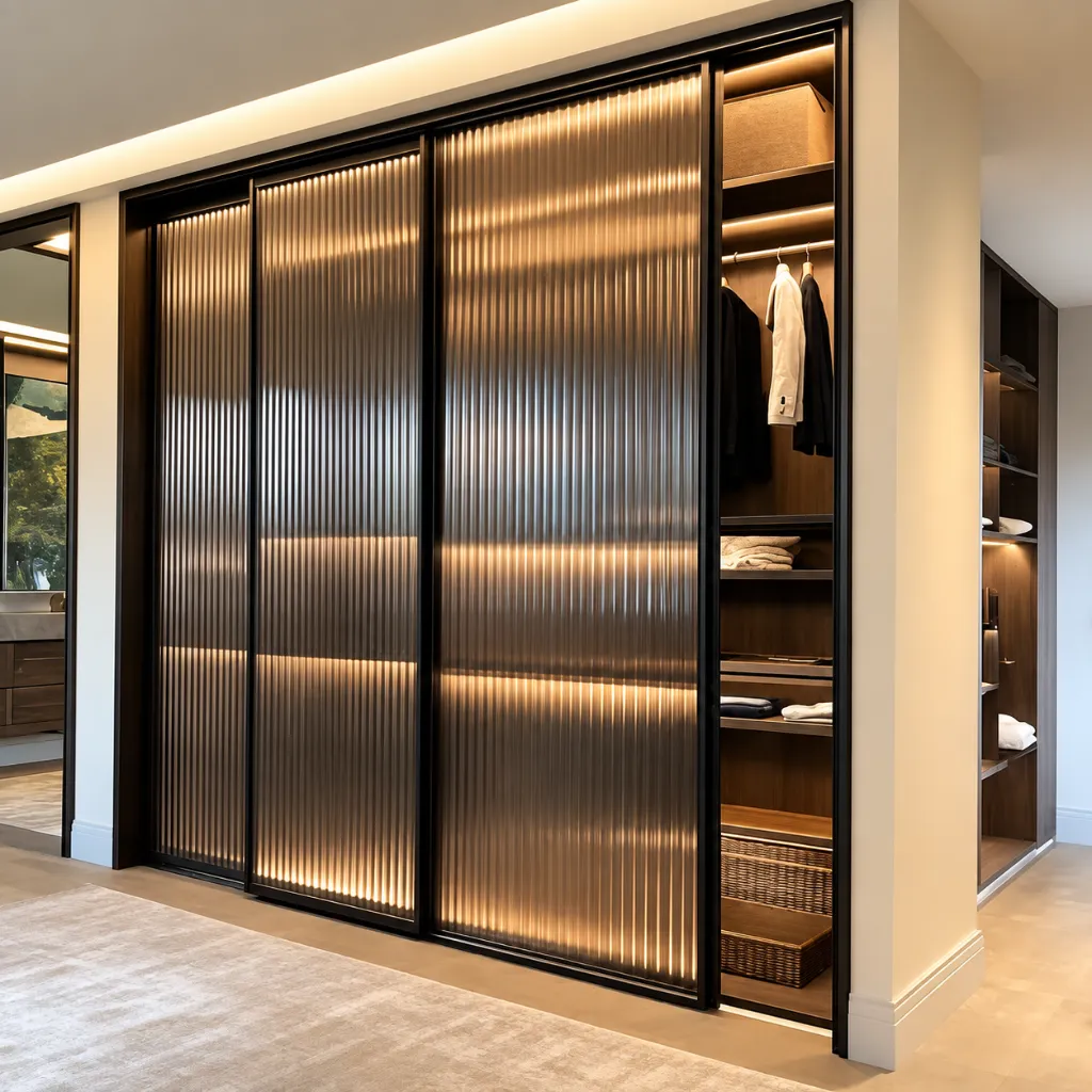 Black Fluted-Glass Wardrobe, Warmly Lit.webp