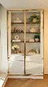 Warm Minimalist Brass-Frame Display Cabinet.webp